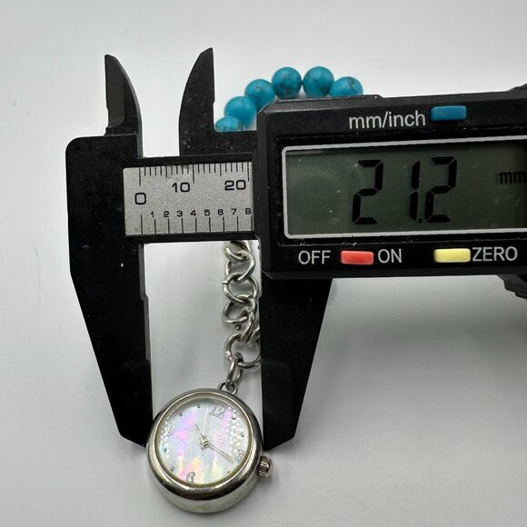 Beaded Bracelet Charm Watch Silver Tone Faux Turquoise Mother of Pearl Dial - Picture 7 of 9